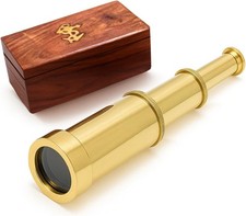 NauticalMart 6 Inch Brass Telescope with Wooden Box for Nautical...