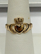 Antique European 585 14k Yellow Gold Irish Claddagh Ring Size 8