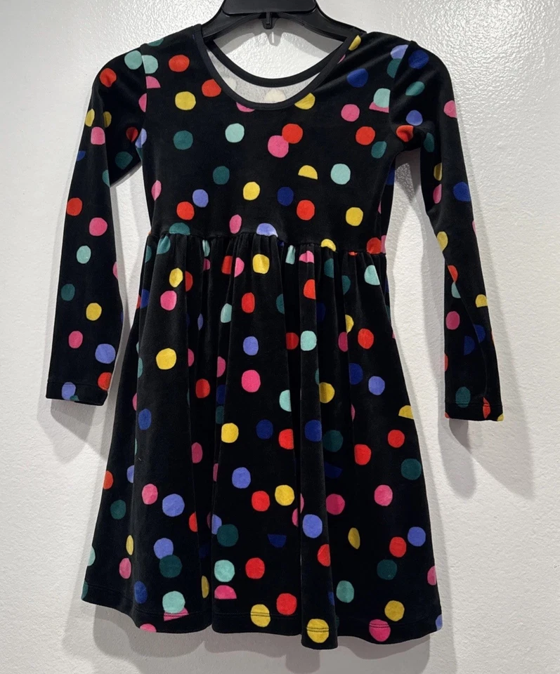 Hanna Andersson Black Velour Confetti Skater Dress Girls Size 6-7 Retro Pockets - Image 4 of 4