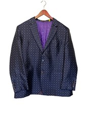 Robert Graham Mens Navy Polka Dot Silk Blazer Jacket Purple Paisley Lining Sz 46