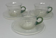 3 Sets Fry - Foval Cups & Saucers - Jade green handle