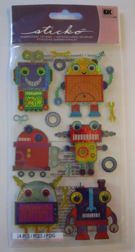 EK SUCCESS STICKO Dimensional Stickers - Robots - hard to find NEW 14 pieces - Image 2 of 3