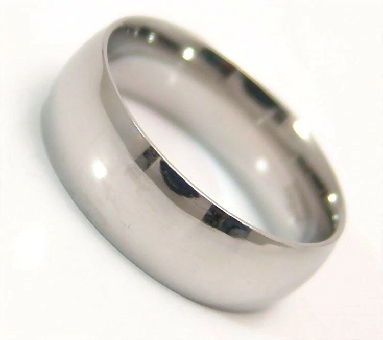 Anillo de boda tradicional para hombre banda de ajuste cómodo 8 mm acero inoxidable quirúrgico Foto 3 de 3