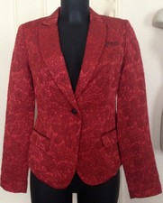 Elizabeth And James Us 4 Uk 8 Red Coral Orange Cotton Jacquard Jacket Rrp $699