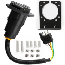 4-Way Flat to 7 Pin Trailer Plug Adapter Power Connector Bracket for RV Campers