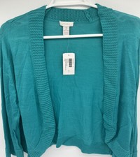 Chico  s Cyan Silk 3/4 Sleeve Sweater Cardigan Bolero Jacket Sz 2