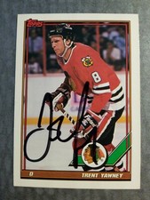 Trent Yawney Chicago Blackhawks 1991 Topps #255 NHL Autographed Hockey Card