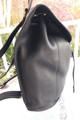 Coach 9943 LARGE Vintage Black Leather Drawstring Backpack w/Turn