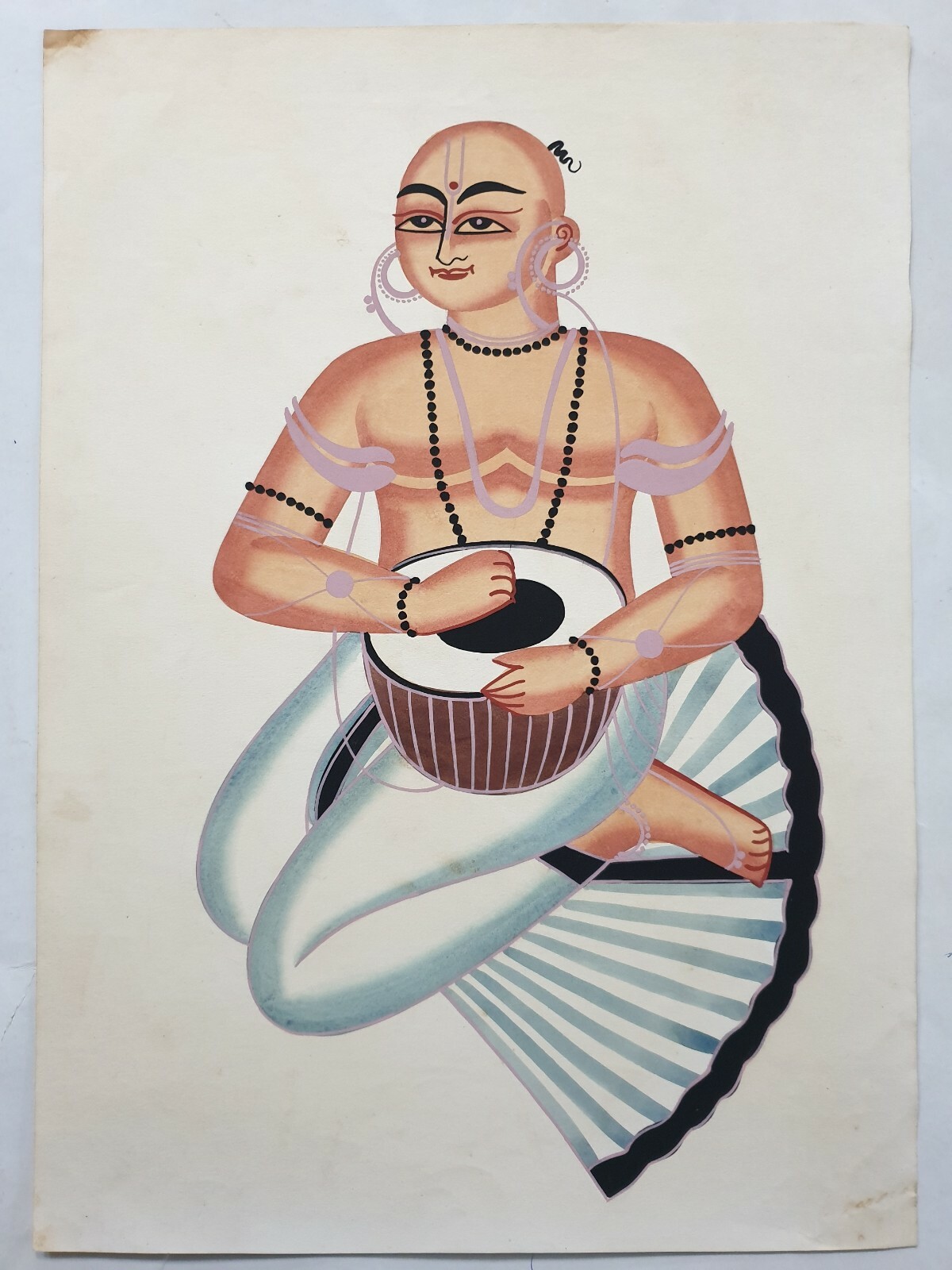 Bengal Kalighat Painting TABLA MUSIC PLAYER 13in x 18in (8066)
