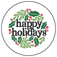 HAPPY HOLIDAYS HOLLY CHRISTMAS ENVELOPE SEALS LABELS STICKERS PARTY FAVORS