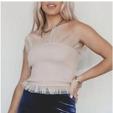 EN SAISON Miss Mauve Tulle Smocked Tube Top pink Sz S