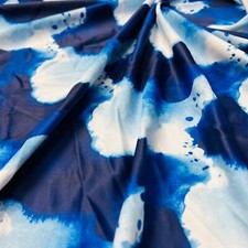 Abstract Blue and White Nylon Spandex Fabric 4 Way Stretch for Swimwear