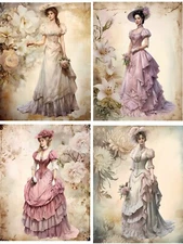 8 Victorian ladies Women Lady Fashion glossy blank note card envelopes