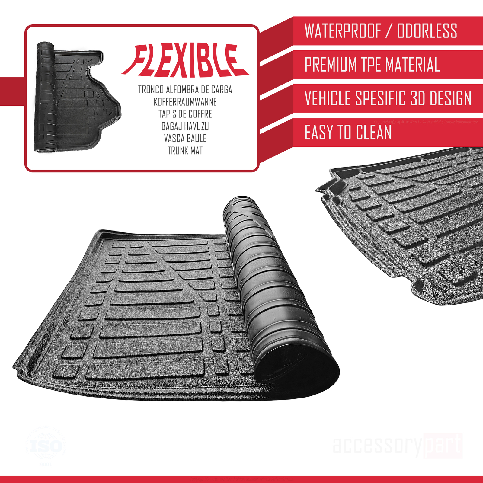 Tapis de coffre pour Renault Clio 2000-2005 imperméable et flexible noir - 2