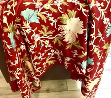 Beautiful, Cranberry Red Embroidered Floral 100% Cashmere Pashmina From Kashmir