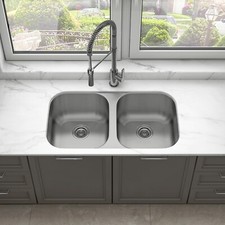 Sinber 32" Undermount Double Bowl 304 Stainless Steel Kitchen Sink MU3218DE