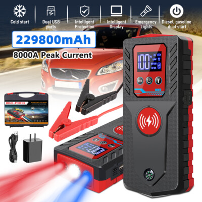 12V Arrancador De Batería 8000A Con LCD Para Carro Auto Coche Cargador Portatil