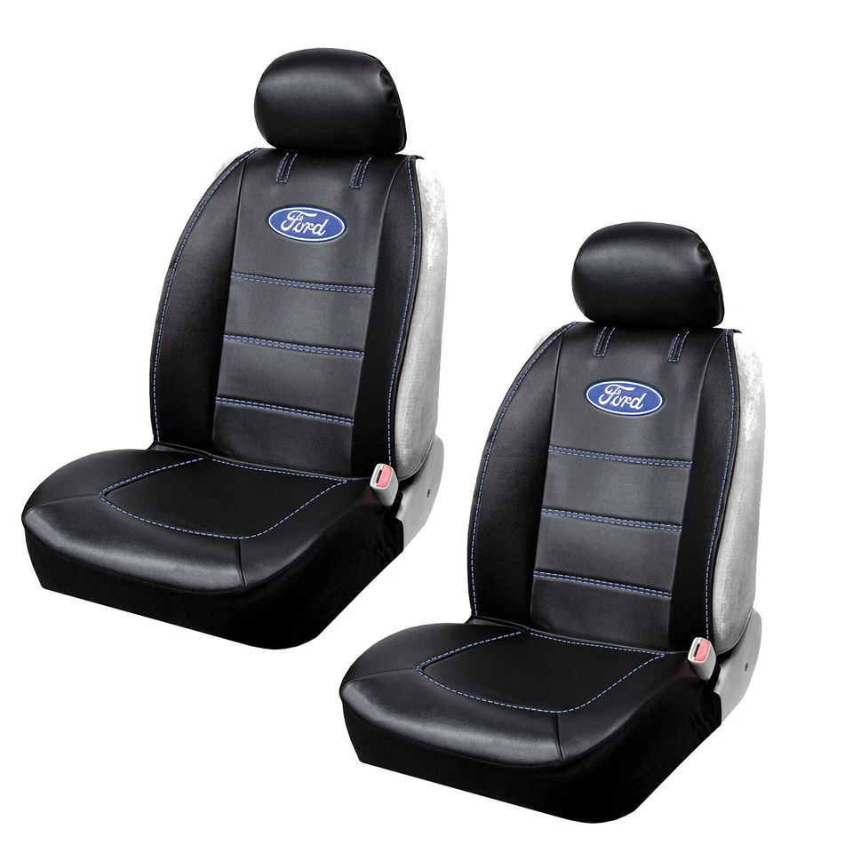 New Ford Elite Style Black Synthetic Leather Car Truck SUV 2 Front Seat Covers Foto 2 de 4