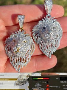 Authentic MOISSANITE Silver/Gold Plated Iced Lion King Pendant Necklace Pass Tester