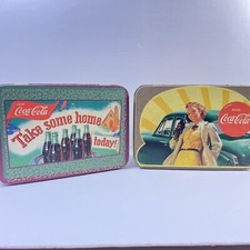Coca Cola Storage Tin Cans Lot Of 2