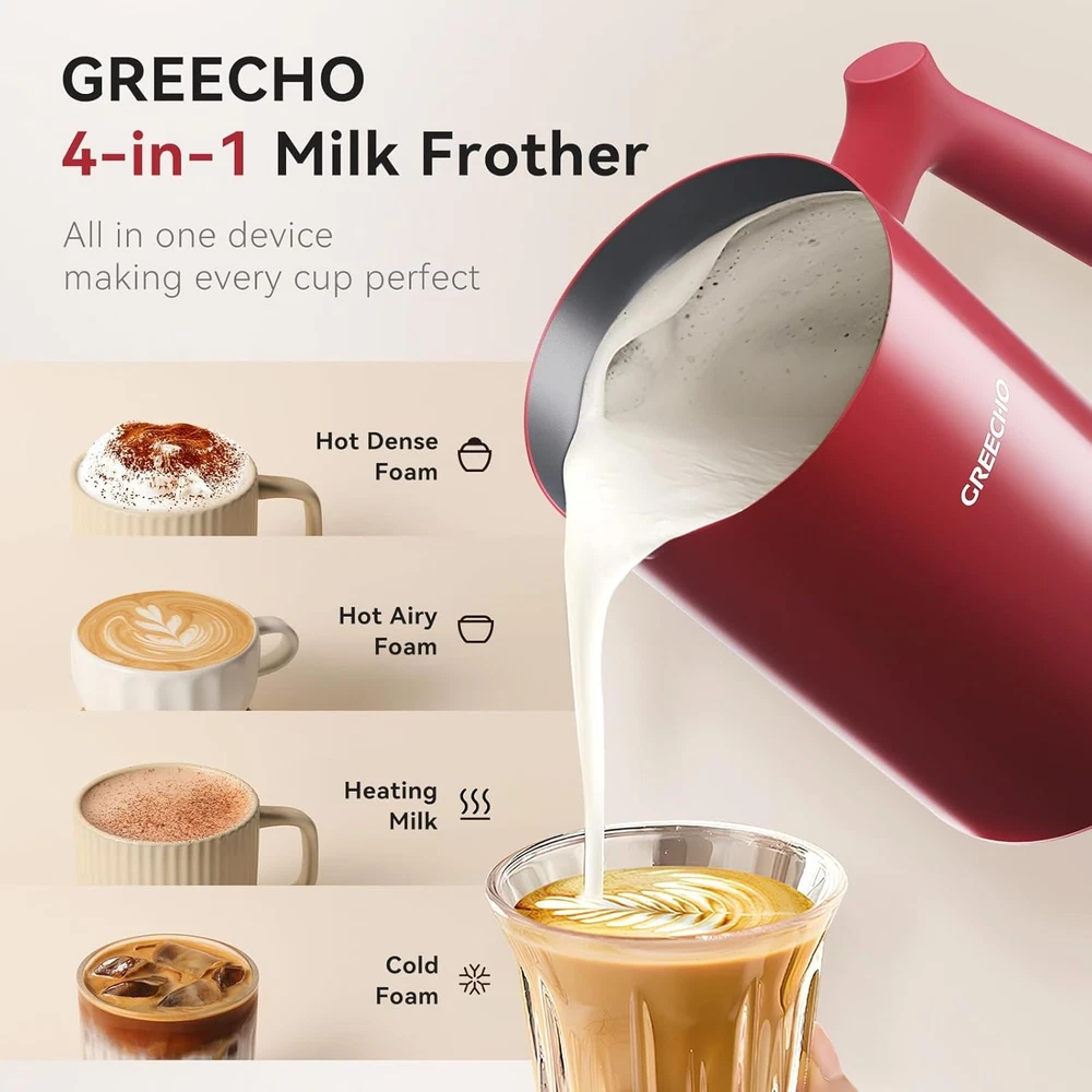 Milk Frother and Steamer,  4 in 1 Electric Milk Frother, 10.2Oz/300Ml Automatic