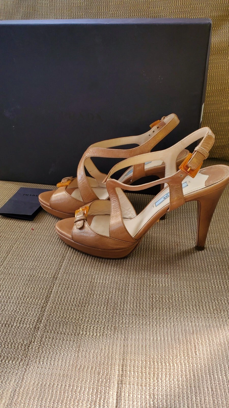 Sandali Prada donna marrone chiaro cono tacco alto taglia 37 5 $125 da $850