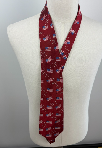 Polo Ralph Lauren Red Silk Embroidered American Flags Patriotic USA Neck Tie - Picture 7 of 7