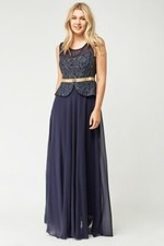 ILLUSION EMBROIDERED LACE CONTRAST MAXI DRESS, Navy, New with tag