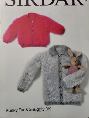 Sirdar Knitting Pattern 5169 Funky Fur Snuggly DK Cardigan Sweater 0-7 yrs 