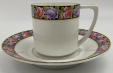 Vintage ASTA J.Z. & Co. Selb Bavaria Demitasse Cup & Saucer Pink Purple Rose