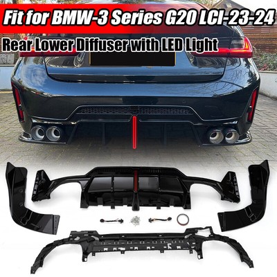 Gloss Black Rear Lower Diffuser with LED Light FOR BMW 3 Series G20 LCI 2023-up