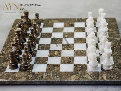 Handmade Grey Oceanic Marble Weighted Play Board Chess Game Set 15''inch for Gift