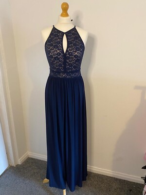 Nightway Navy Blue & Nude Lace Sequin Dress UK8 WEDDING Prom Formal Date  Halter | eBay UK