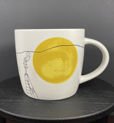 Starbucks 2018 White Coffee Mug Gold MOON or SUN Girl Hanging Stars Clouds 14oz