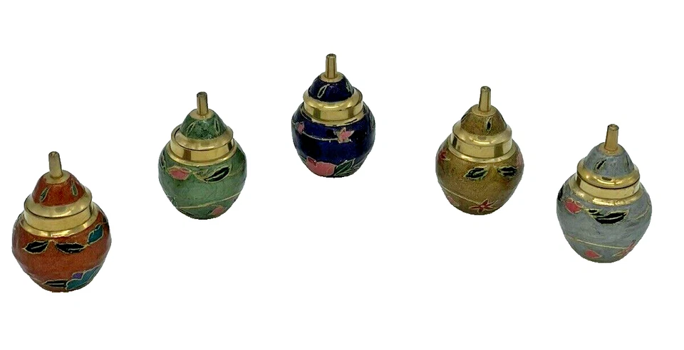 Blau Samt Box 5er Set Cloisonne Ingwer Glas Mini Blumen Urne 2,5" mit Deckel - Bild 3 von 4