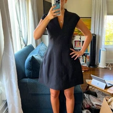 Halston Heritage black v-neck tulip dress