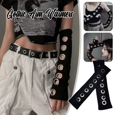 Women Punk Style Gothic Arm Warmers Metal Hollow Outsleeves