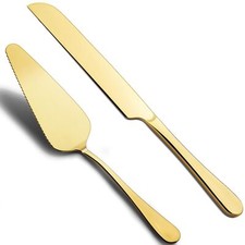 Stainless Steel Cake Knife Set Anniversary Christmas Gift Set of 2 Gold