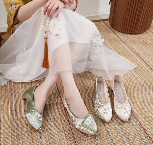 Neu Damenschuhe chinesische Folk bestickt Blume weiche Sohle flach Blumen - Bild 7 von 24