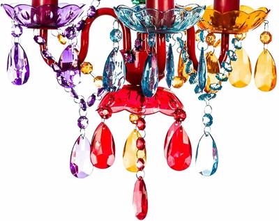 Multi Color Gypsy Chandelier Light Mini Plug In Red Metal Frame Acrylic Crystals Multi Color Gypsy Chandelier Light Mini, Gypsy Multi Coloured Chandelier
