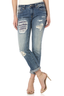 Miss Me Sz 25 American Roadside Boyfriend Distressed Blue Ankle Jeans 