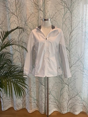 Decathlon Regenjacke S-M, Weiß, Kapuze Outdoor, wasserdichte Windjacke