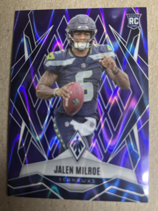 2025 Panini Phoenix - Rookies Jalen Milroe #151 Purple Seismic /49 (RC)-SEAHAWKS