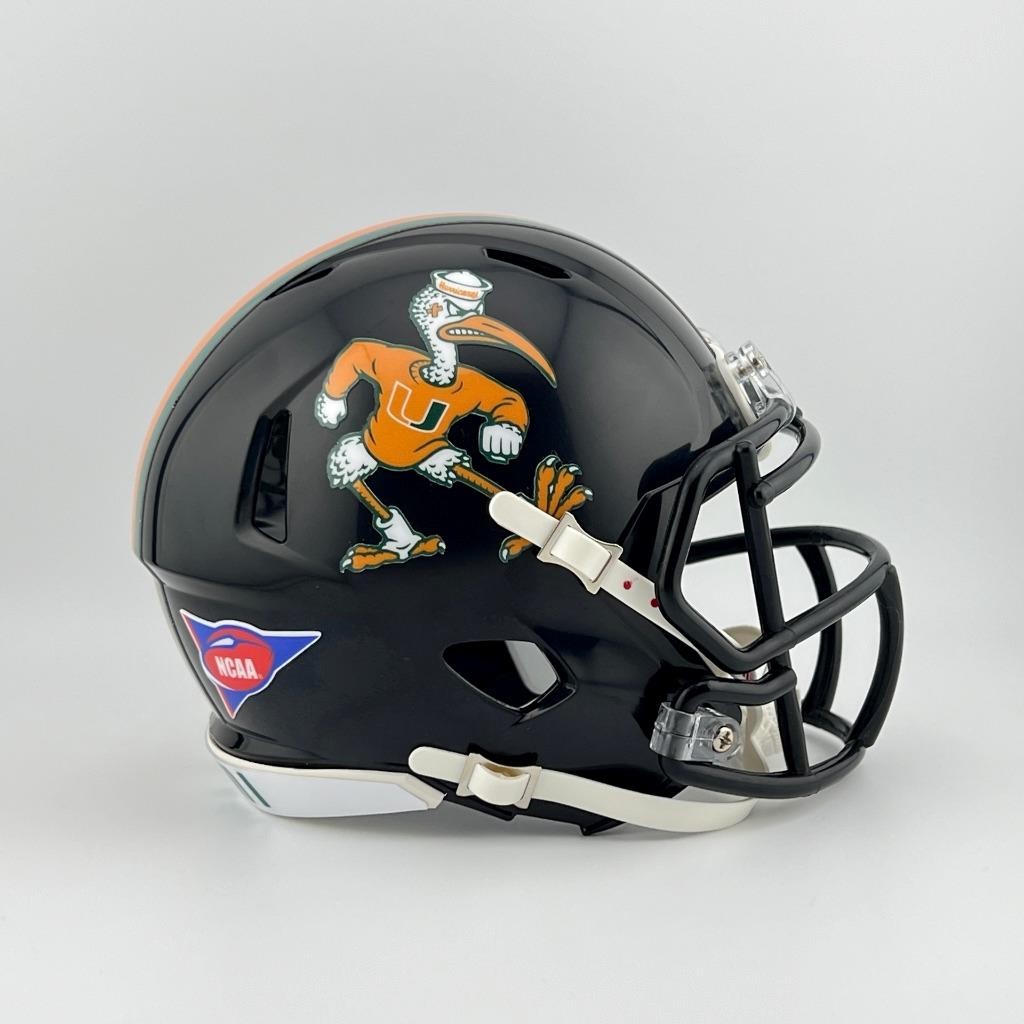 Miami Hurricanes CUSTOM Black - Alt Logo Mini Football Helmet