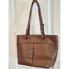 Michael Kors Bedford Medium Pebbled Leather Pocket Tote Bag Acorn Brown Gold