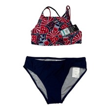 Speedo Bikini Girls 16 2 Piece Red Blue Watermelon Print USA UPF 50 Swimsuit