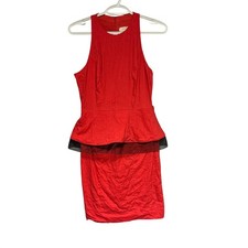 Nicole Miller Artelier Red Peplum Sheath Dress with Black Mesh Detail Size 8