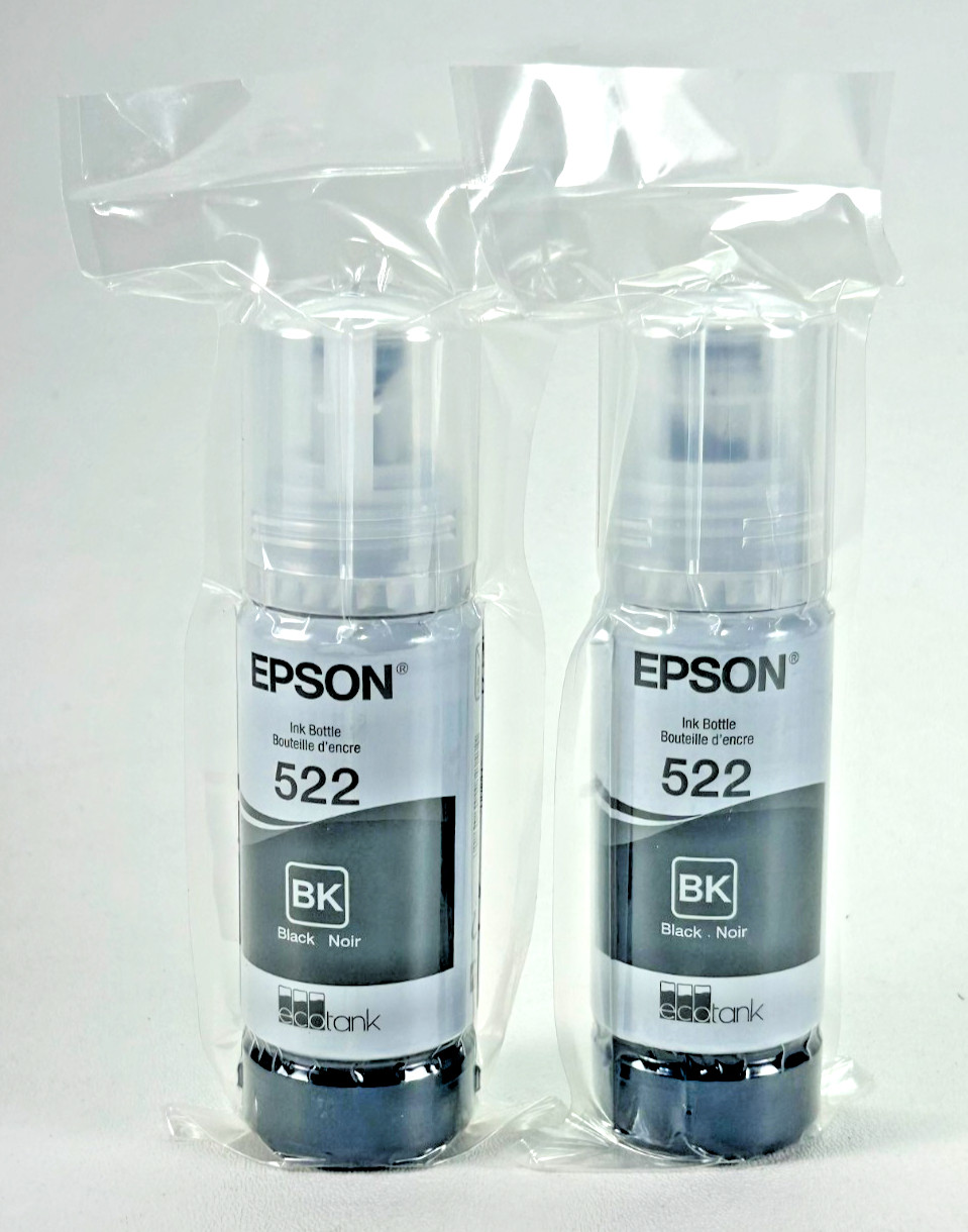 Genuine Epson 522 Black Ink 2 Pack for ET-2720 ET-2800 ET-2803 ET-4700 ET-4800