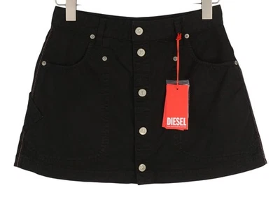 Diesel O-Beige Jupe Femme W26 Noir Twill Boutonnée Poches Loisirs Mini 150 - Photo 1/4