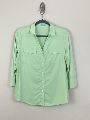 J. McLaughlin Brynn Lyford Jersey Mint Green Button-Front Shirt Size Large